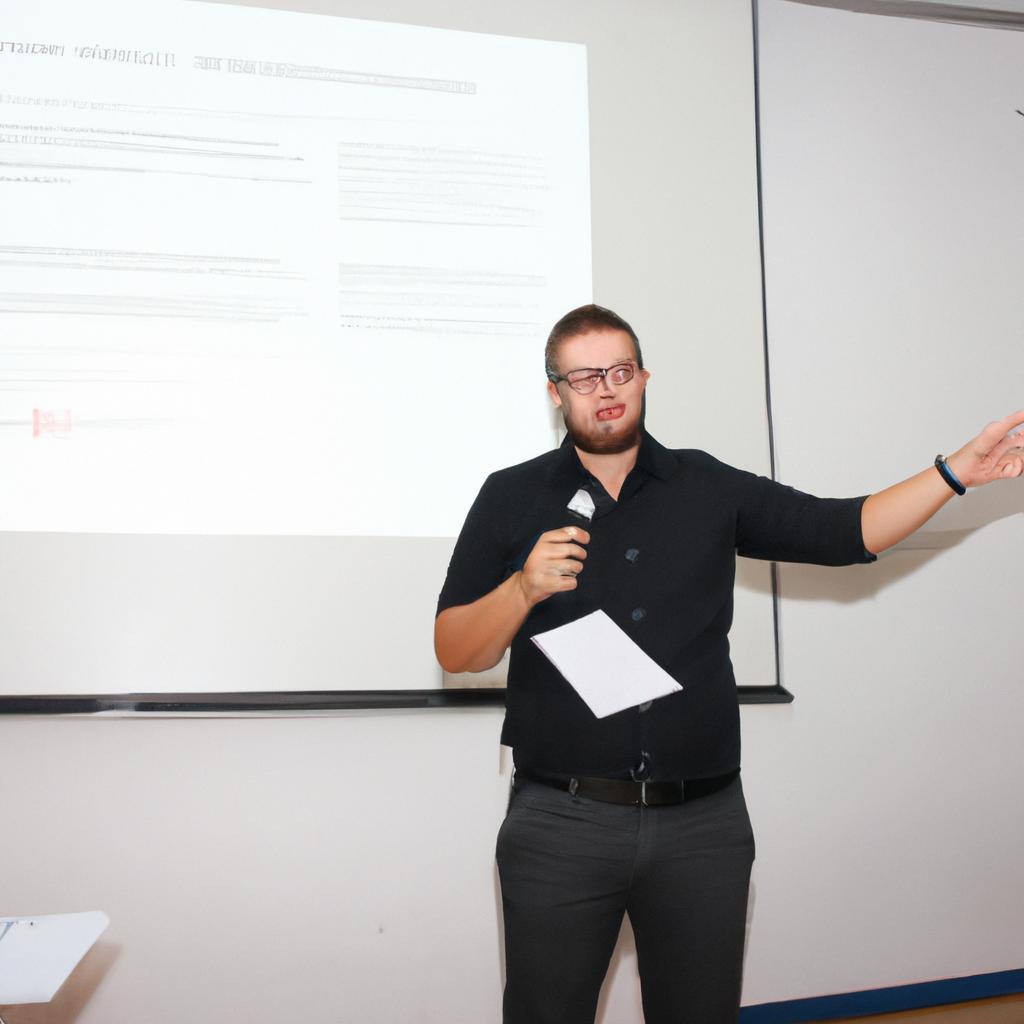 Man presenting research at conference